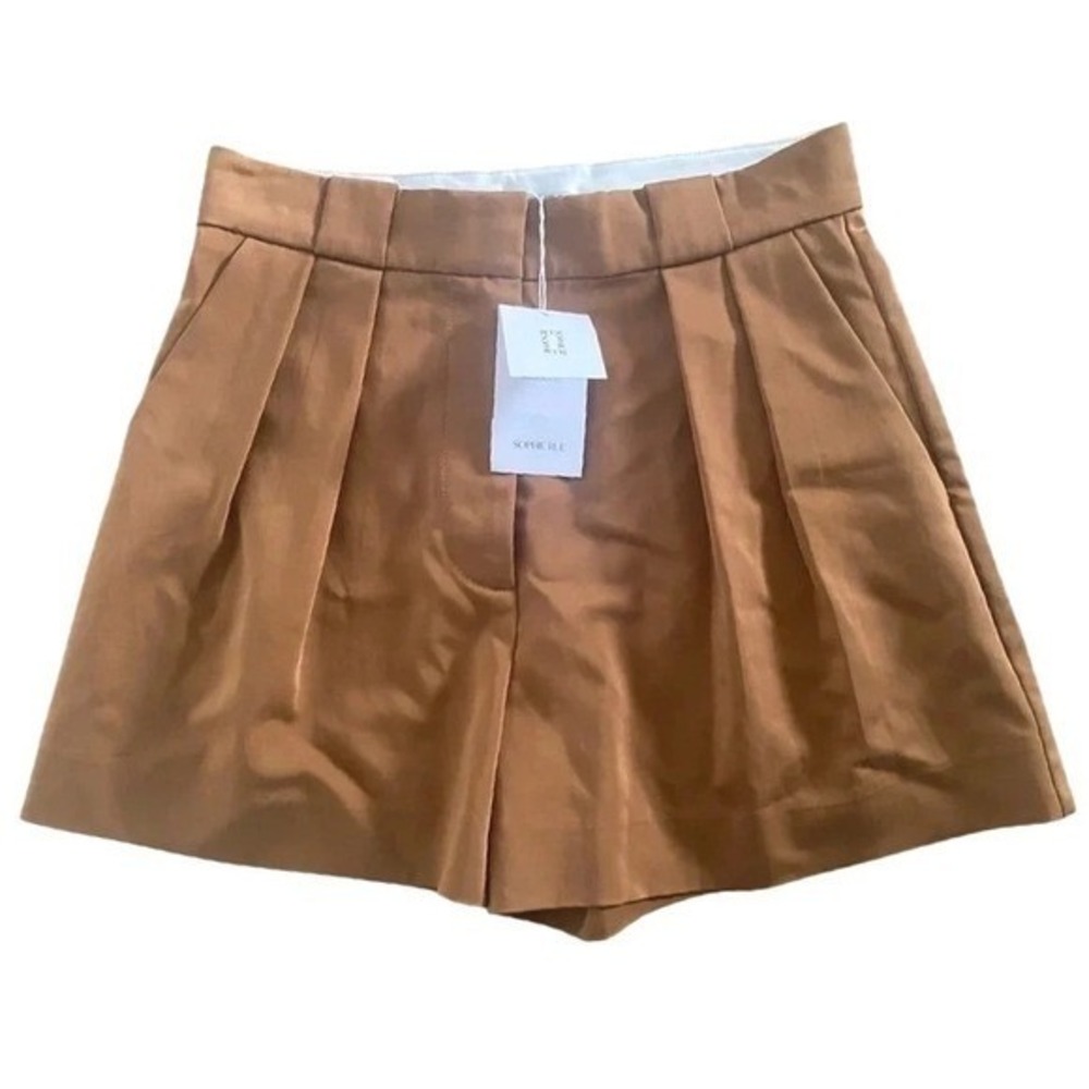 Sophie Rue Thierry Shorts Brown Pleated High Waist Trouser Shorts Size S NEW